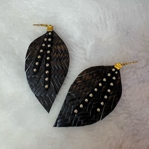 Boho Leather Feather Earrings